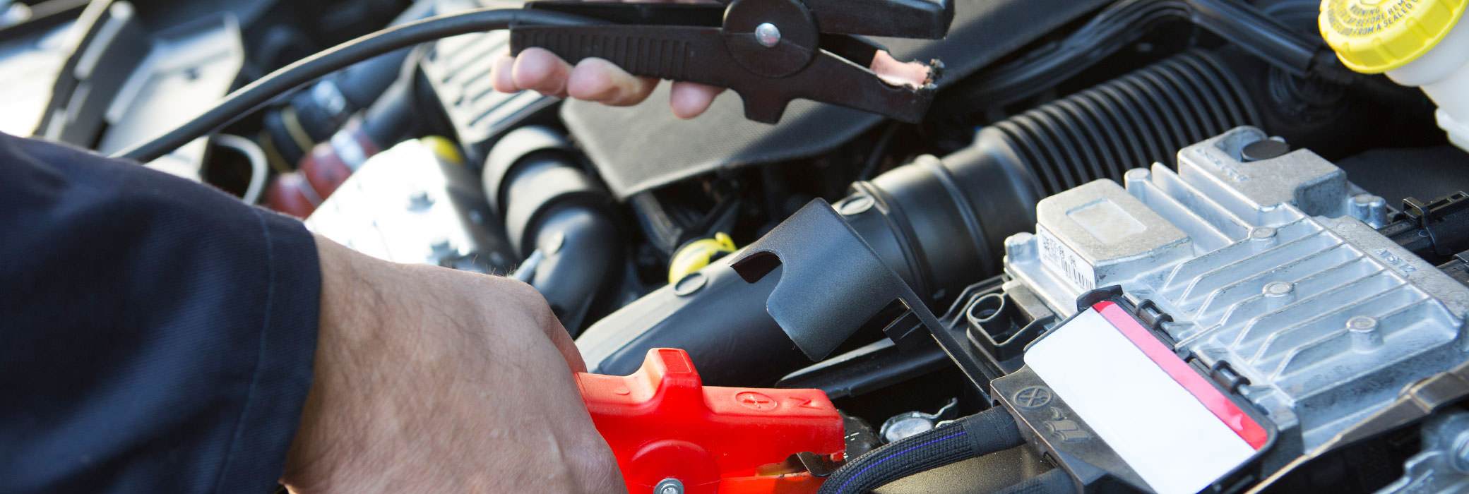 Jump Starting Car - Jumper Cables on Engine